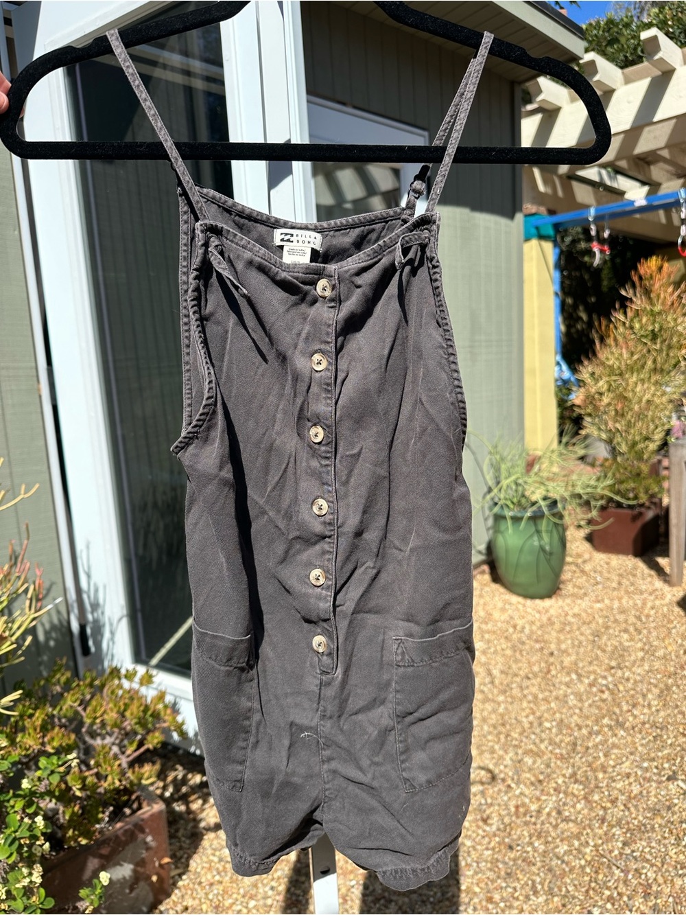 Kids Billabong Charcoal Gray Button-Front Spaghetti Strap romper